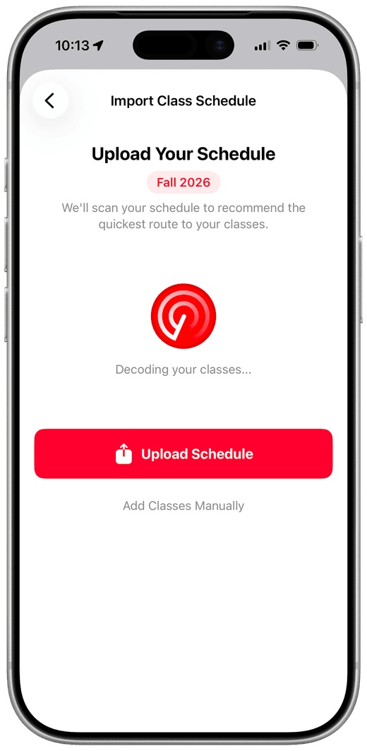 XRadar Import Class Schedule screen for auto-routing to classes