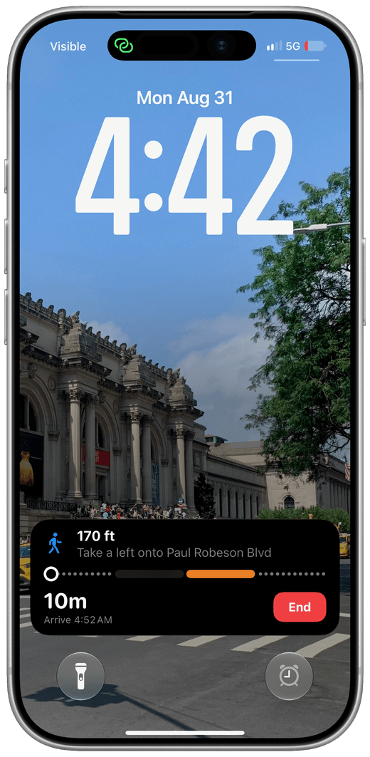 iPhone lock screen showing XRadar live walking directions